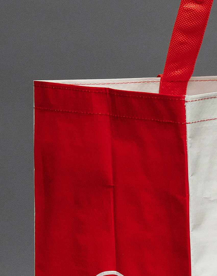 reusable bag with sewn finish